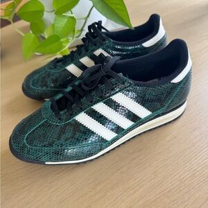 adidas Green Snake-Print Sneakers with Black Laces and White Stripes